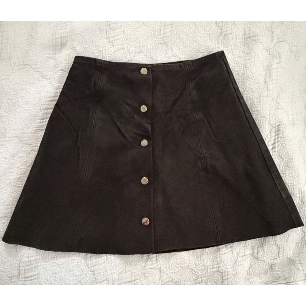TopShop Genuine Leather Suede Zip Up Black Y2K Mini Skirt Sz 2‎ Whimsigoth Goth